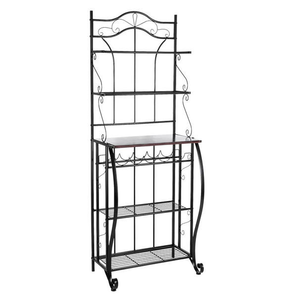US 5-tier Metal Kitchen  Rack Storage Holder Organizer (HT-CJ011 With Accessories) black K484-PHO_0RG2ESMB_US