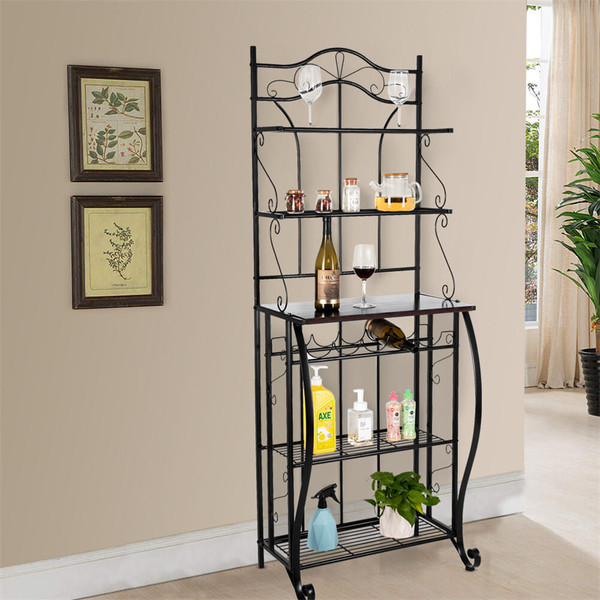 US 5-tier Metal Kitchen  Rack Storage Holder Organizer (HT-CJ011 With Accessories) black K484-PHO_0RG2ESMB_US