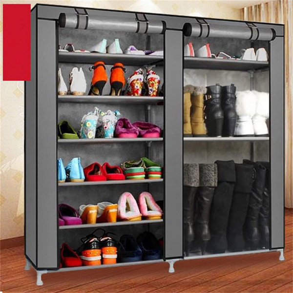 US Non-woven Fabric Double Row 9 Grid Shoe  Rack Boots Cabinet Household Shoe  Organizer Gray K484-PHO_0S7I3U0Q_US