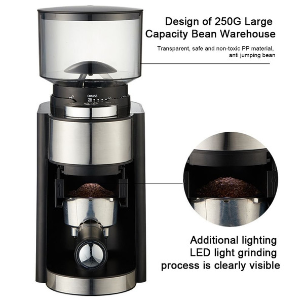 Electric Coffee Grinder 25 Levels Household Adjustable 250g Large Capacity Coffee Bean Grinder Mills K484-FQZIN_PFV1YZ5AS