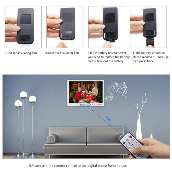 12 Inch 1080p HD Digital Photo Frame with Remote Control Support 32g Sd and USB White US Plug K484-PEL_06P2OAEC