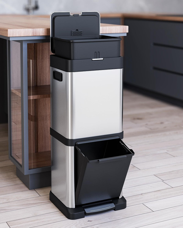 US GARVEE 34L Kitchen Trash Can Lid Fingerprint-Proof Stainless Steel Classified Recycle Rubbish Bin K484-PHO_0YMKB68S_US