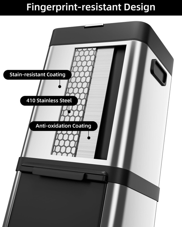 US GARVEE 34L Kitchen Trash Can Lid Fingerprint-Proof Stainless Steel Classified Recycle Rubbish Bin K484-PHO_0YMKB68S_US