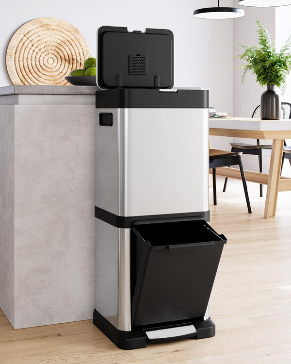 US GARVEE 34L Kitchen Trash Can Lid Fingerprint-Proof Stainless Steel Classified Recycle Rubbish Bin K484-PHO_0YMKB68S_US