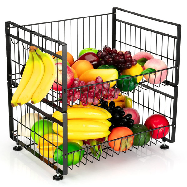 US GARVEE 2 Tier Fruit Basket with 4 Removable Banana Hangers Fruit Bowl for Kitchen Counter K484-PHO_0X6OVCOC_US