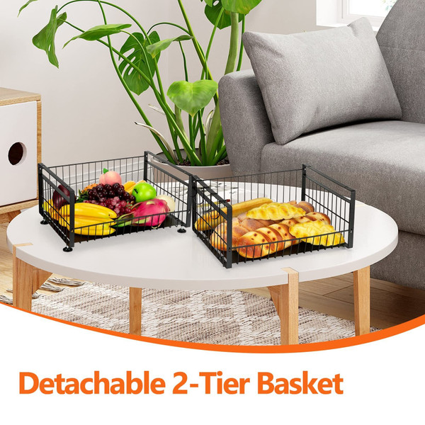 US GARVEE 2 Tier Fruit Basket with 4 Removable Banana Hangers Fruit Bowl for Kitchen Counter K484-PHO_0X6OVCOC_US