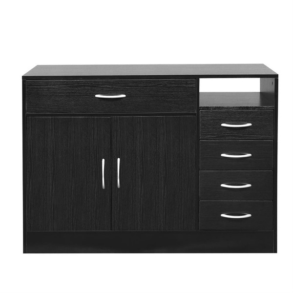 US Mdf Bathroom Cabinet with Double Doors Five Drawers Lightweight Waterproof Black K484-PHO_0W85H88O_US