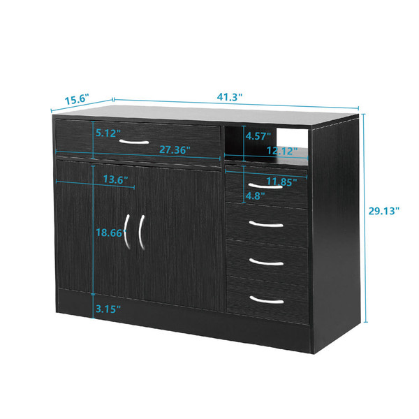 US Mdf Bathroom Cabinet with Double Doors Five Drawers Lightweight Waterproof Black K484-PHO_0W85H88O_US