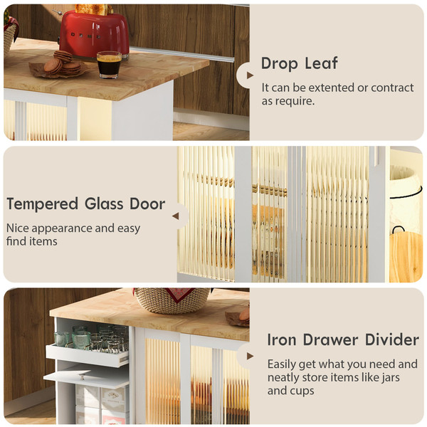 US Rolling Kitchen Island With Storage Drawer Adjustable Shelf Sliding Glass Door Cabinet With LED  K484-PHO_11MG6G7P_US