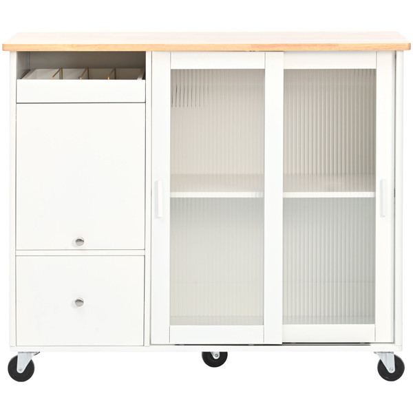 US Rolling Kitchen Island With Storage Drawer Adjustable Shelf Sliding Glass Door Cabinet With LED  K484-PHO_11MG6G7P_US