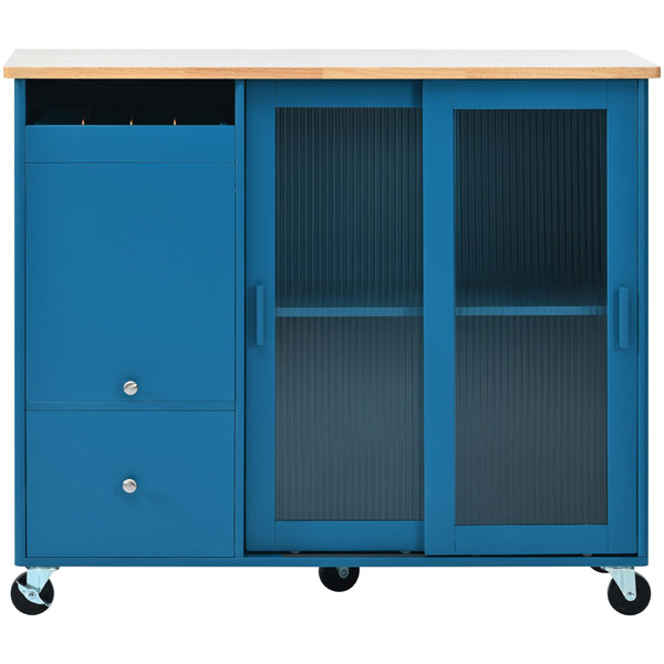 US Rolling Kitchen Island With Storage Drawer Adjustable Shelf Sliding Glass Door Cabinet With LED  K484-PHO_11MG6G7P_US