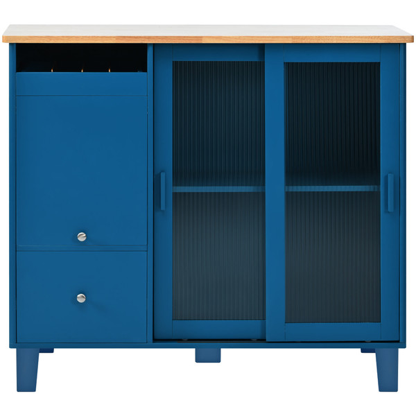 US Rolling Kitchen Island With Storage Drawer Adjustable Shelf Sliding Glass Door Cabinet With LED  K484-PHO_11MG6G7P_US