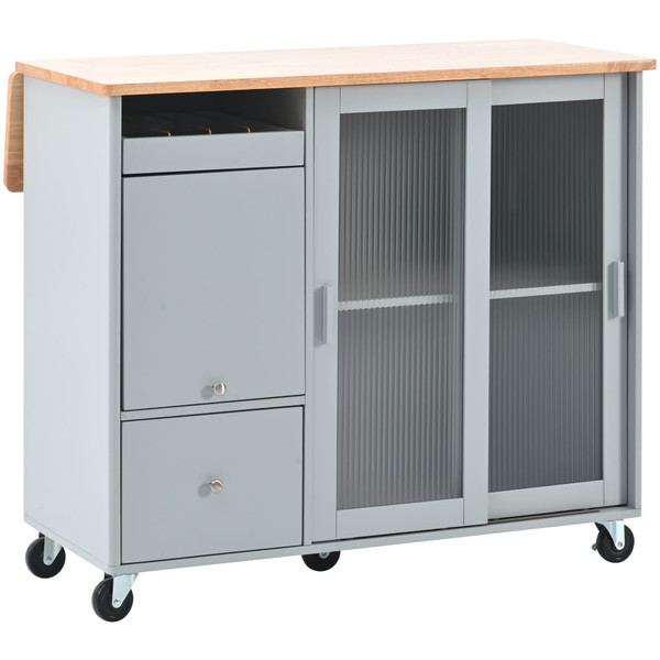 US Rolling Kitchen Island With Storage Drawer Adjustable Shelf Sliding Glass Door Cabinet With LED  K484-PHO_11MG6G7P_US