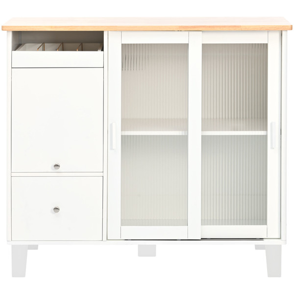 US Rolling Kitchen Island With Storage Drawer Adjustable Shelf Sliding Glass Door Cabinet With LED  K484-PHO_11MG6G7P_US