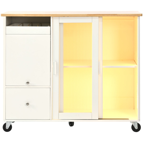 US Rolling Kitchen Island With Storage Drawer Adjustable Shelf Sliding Glass Door Cabinet With LED  K484-PHO_11MG6G7P_US