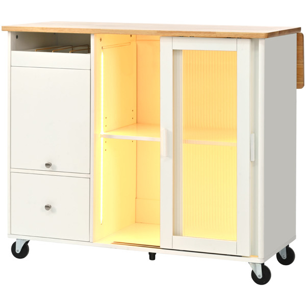 US Rolling Kitchen Island With Storage Drawer Adjustable Shelf Sliding Glass Door Cabinet With LED  K484-PHO_11MG6G7P_US