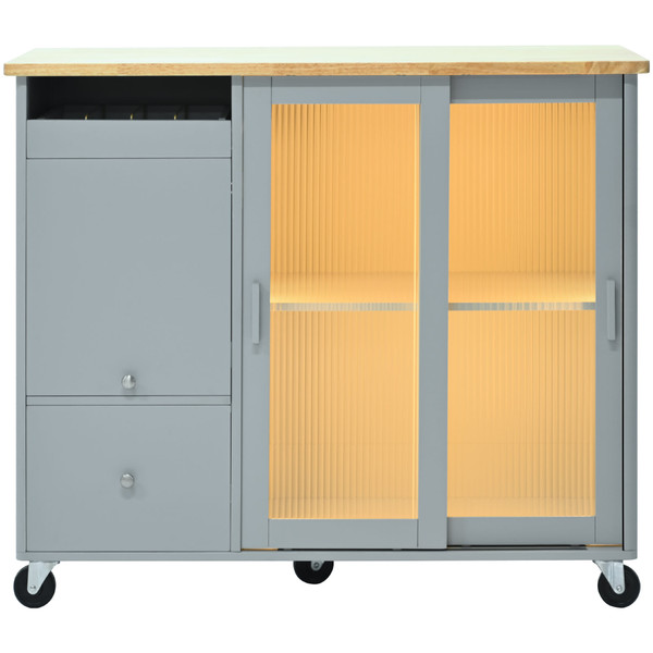 US Rolling Kitchen Island With Storage Drawer Adjustable Shelf Sliding Glass Door Cabinet With LED  K484-PHO_11MG6G7P_US
