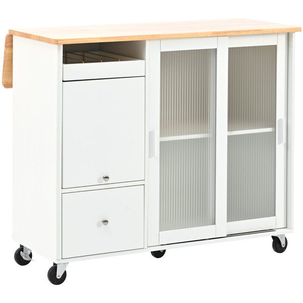 US Rolling Kitchen Island With Storage Drawer Adjustable Shelf Sliding Glass Door Cabinet With LED  K484-PHO_11MG6G7P_US