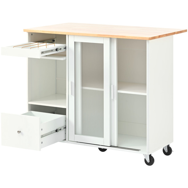 US Rolling Kitchen Island With Storage Drawer Adjustable Shelf Sliding Glass Door Cabinet With LED  K484-PHO_11MG6G7P_US