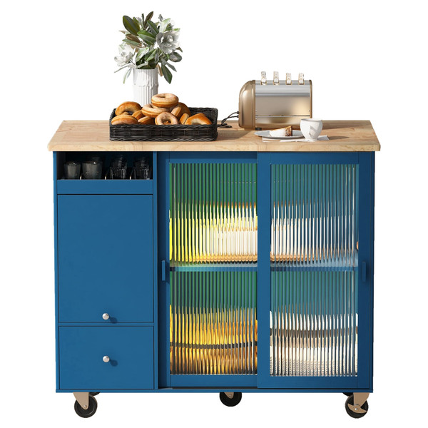 US Rolling Kitchen Island With Storage Drawer Adjustable Shelf Sliding Glass Door Cabinet With LED  K484-PHO_11MG6G7P_US