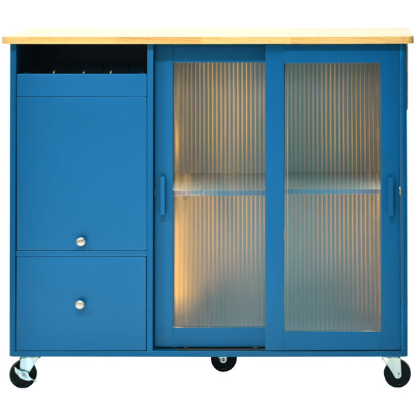US Rolling Kitchen Island With Storage Drawer Adjustable Shelf Sliding Glass Door Cabinet With LED  K484-PHO_11MG6G7P_US