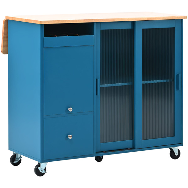 US Rolling Kitchen Island With Storage Drawer Adjustable Shelf Sliding Glass Door Cabinet With LED  K484-PHO_11MG6G7P_US