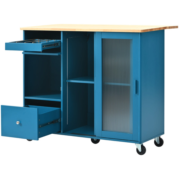 US Rolling Kitchen Island With Storage Drawer Adjustable Shelf Sliding Glass Door Cabinet With LED  K484-PHO_11MG6G7P_US