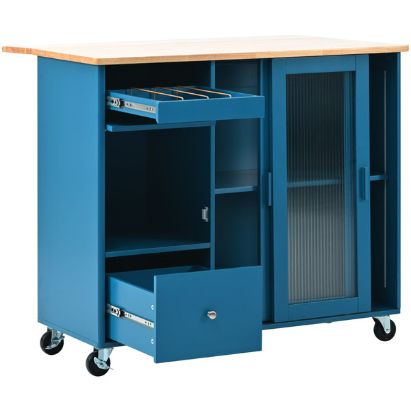 US Rolling Kitchen Island With Storage Drawer Adjustable Shelf Sliding Glass Door Cabinet With LED  K484-PHO_11MG6G7P_US