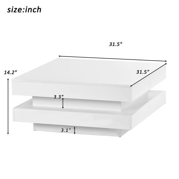 US 2-Tier Square Coffee Table With LED Lights Center Sofa Table Multifunctional Cocktail Table For  K484-PHO_11ZBIQGN_US