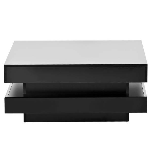 US 2-Tier Square Coffee Table With LED Lights Center Sofa Table Multifunctional Cocktail Table For  K484-PHO_11ZBIQGN_US