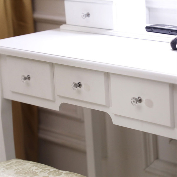 US 5-drawer Dressing  Table With Single Mirror With Light Bulb Household Accessories White K484-PHO_0TU3PASO_US