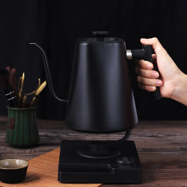 1L Electric Gooseneck Kettle Teapot with Stainless Steel Inner Liner and Cover, Hot Water Boiler He K484-FQZDN_ITCWSG11
