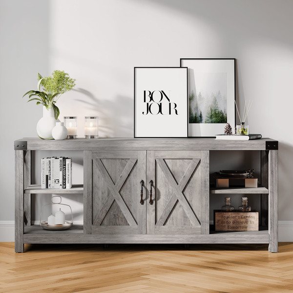 US AMYOVE 59 Inch TV Stand for TV up to 50 60 65 Inches Farmhouse Wood TV Cabinet Entertainment Cen K484-PHO_0VF840BS_US