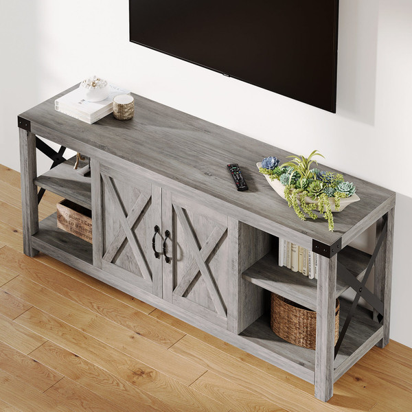 US AMYOVE 59 Inch TV Stand for TV up to 50 60 65 Inches Farmhouse Wood TV Cabinet Entertainment Cen K484-PHO_0VF840BS_US
