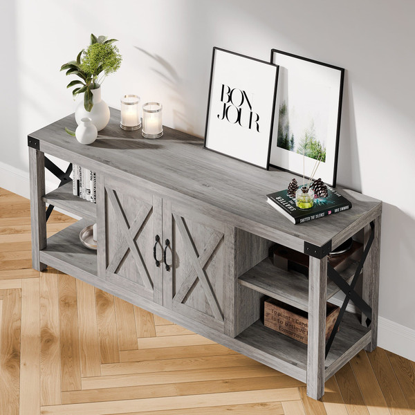 US AMYOVE 59 Inch TV Stand for TV up to 50 60 65 Inches Farmhouse Wood TV Cabinet Entertainment Cen K484-PHO_0VF840BS_US