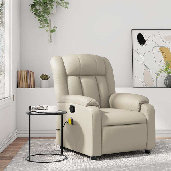 Massage Recliner Chair Cream Faux Leather A949-3206241