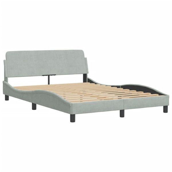 Bed Frame without Mattress "Hanko" Light Gray 53.9"x74.8" Velvet A949-3207877
