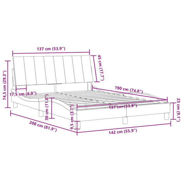 Bed Frame without Mattress "Hanko" Light Gray 53.9"x74.8" Velvet A949-3207877