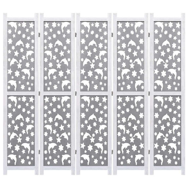 5-Panel Room Divider Gray 68.9"x65" Solid Wood A949-284193