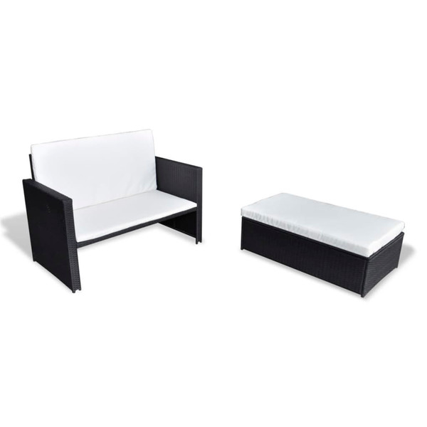 2 Piece Patio Lounge Set with Cushions Poly Rattan Black A949-43071