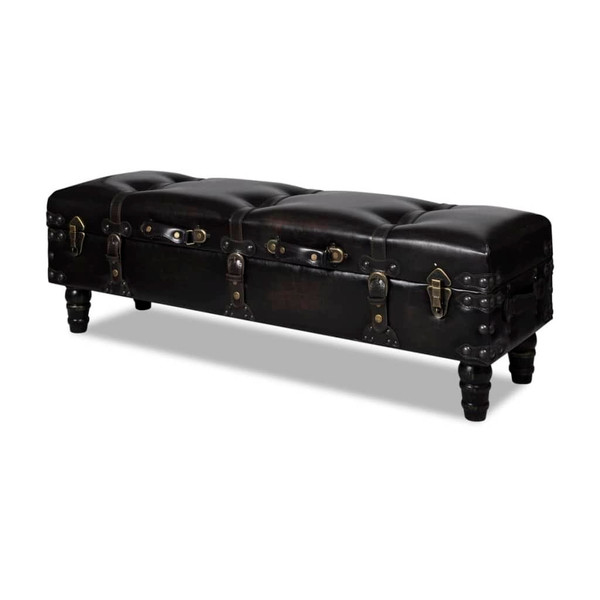 Storage Bench 43.7" Dark Brown Solid Wood Pine&Faux Leather A949-345710