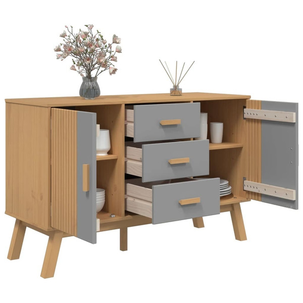 Sideboard OLDEN Gray and Brown 44.9"x16.9"x28.9" Solid Wood Pine A949-358598