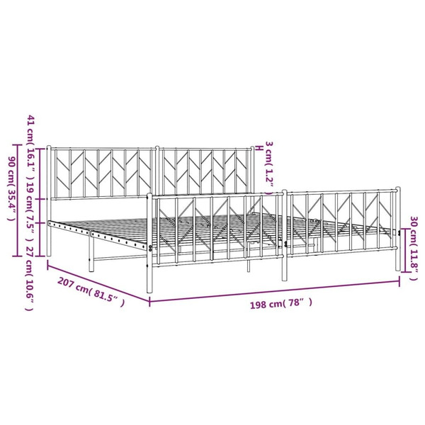 Metal Bed Frame without Mattress with Footboard Black 76"x79.9" A949-374461
