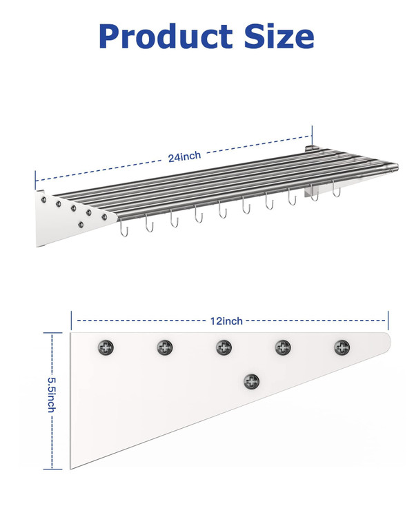 US GARVEE Stainless Steel Wall Shelf Metal Storage Rack with Backplash Hooks K484-PIS_00P0H5CO_US
