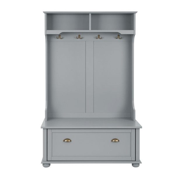 US Entryway Hall Tree With Storage Bench Open Shelves Coat Rack Hooks Shoe Cabinet For Hallway Entr K484-PHO_123II15W_US