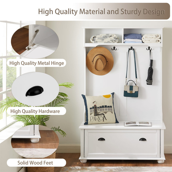 US Entryway Hall Tree With Storage Bench Open Shelves Coat Rack Hooks Shoe Cabinet For Hallway Entr K484-PHO_123II15W_US