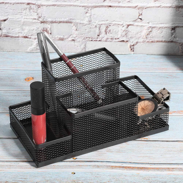 Mesh Desk Organizer Desktop Pen Holder 4 Compartments Metal Stationary Organizer Desk Caddy For Off K484-FQZOL_2C9NDDW5
