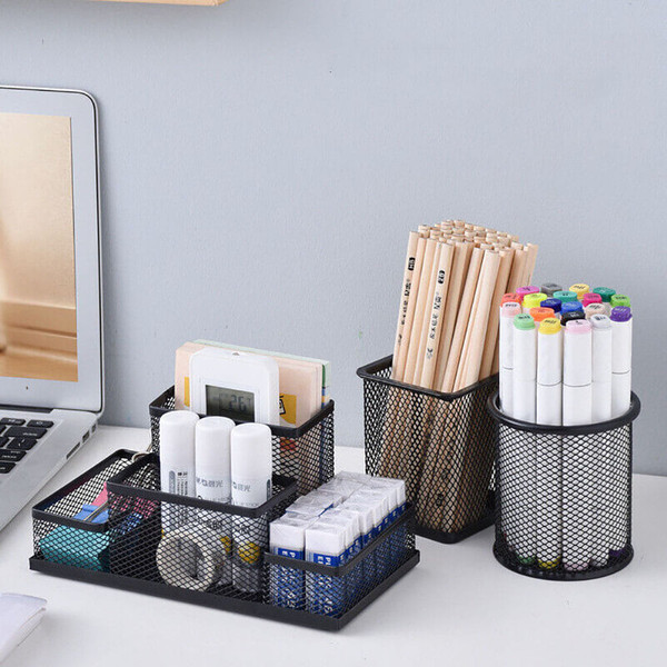 Mesh Desk Organizer Desktop Pen Holder 4 Compartments Metal Stationary Organizer Desk Caddy For Off K484-FQZOL_2C9NDDW5