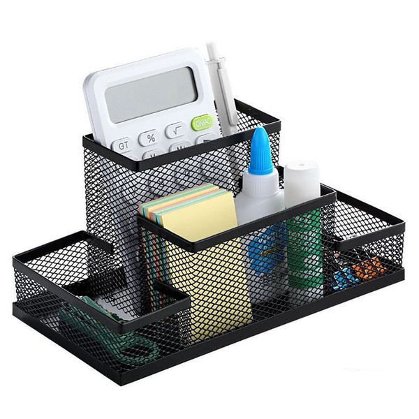 Mesh Desk Organizer Desktop Pen Holder 4 Compartments Metal Stationary Organizer Desk Caddy For Off K484-FQZOL_2C9NDTWB