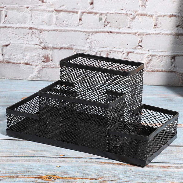 Mesh Desk Organizer Desktop Pen Holder 4 Compartments Metal Stationary Organizer Desk Caddy For Off K484-FQZOL_2C9NDTWB